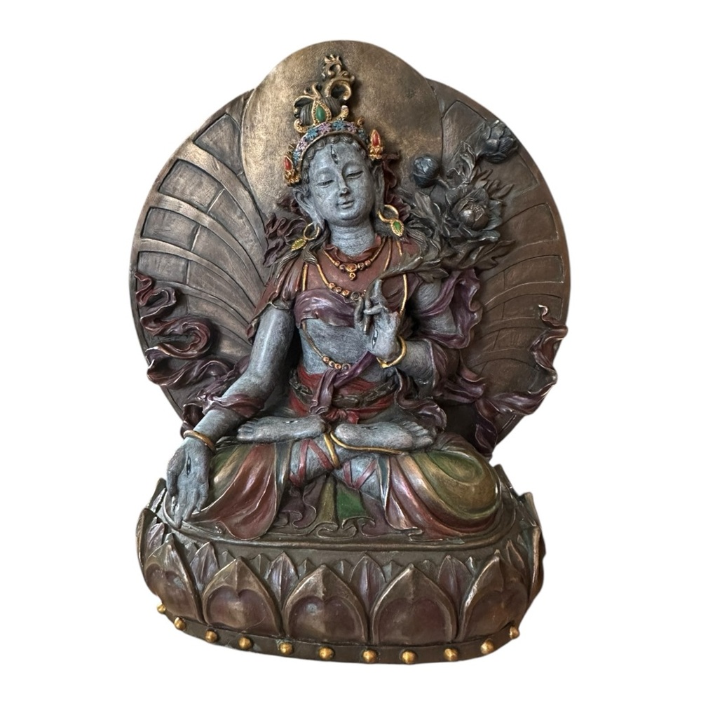 Arya White Tara, Tibetan Buddha Goddess of Compassion, on Lotus Throne Figurine